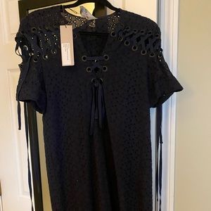 Chloe Oliver navy shirt dress with lace up front
